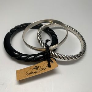 Patricia Nash Bangle Set Twisted Silver Black Resin